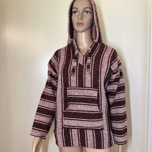 Striped Hooded Sweatshirt - Red and Brown